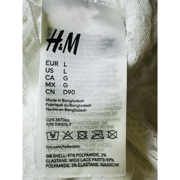 H&M White Lace Bralette Removable Pads‎ Adjustable Straps Women's LARGE - Picture 7 of 8